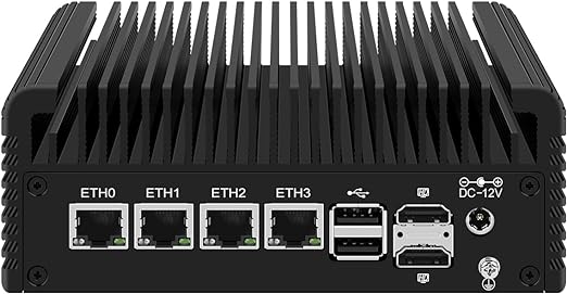 HUNSN Micro Firewall Appliance, Mini PC, VPN, Router PC, Intel Alder Lake-N 12th Gen N100, RJ43, 4 x 2.5GbE I226-V, 2 x HDMI, DP, TF, Type-C, Barebone, NO RAM, NO Storage, NO System