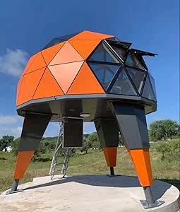 Modern UFO-Style Prefab Loft Tiny House – Cozy & Warm Outdoor Camping Kit | Aluminum & Glass Container Home with Automatic Stair Door | Ideal for Hotels & Villas, Orange