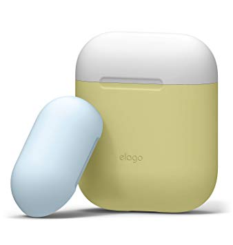 elago AirPods Duo Case [Body-Yellow/Top-White, Pastel Blue] - [Extra Protection] [Hassle Free] - for Apple AirPods