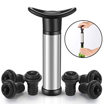 Yoocaa Wine Saver Preserver - with 1 Wine Vacuum Pump and 6 Wine Bottle Stoppers – Black