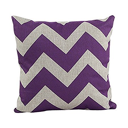 Generic Decorative Cotton Linen Throw Pillow Cover Chevron Stripe Pillowcase 18x18 Inch Purple by CITY