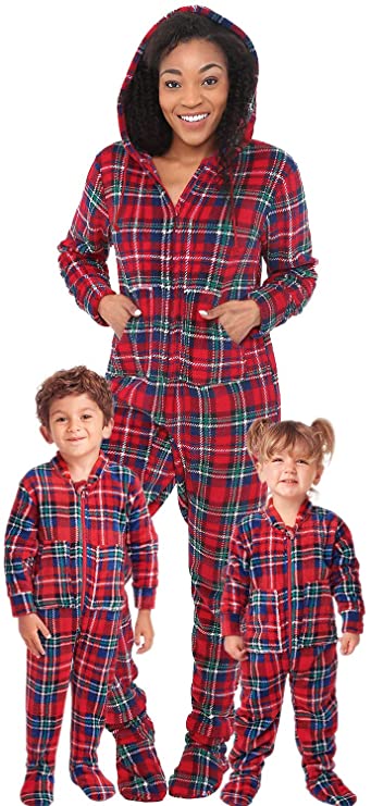 Alexander Del Rossa Women's Warm Fleece One Piece Footed Pajamas, Winter Christmas Onesie with Hood