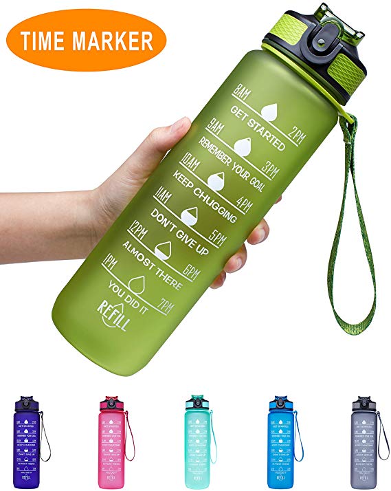 Venture Pal 32oz/22oz Motivational Fitness Sports Water Bottle with Time Marker & Straw, Large Wide Mouth Leakproof Durable BPA Free Non-Toxic