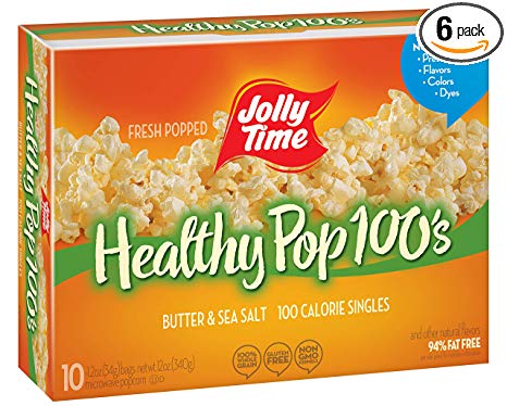 JOLLY TIME 100 Calorie Healthy Pop Butter Microwave Popcorn Mini Bags, 10 Count Boxes (Pack of 6)