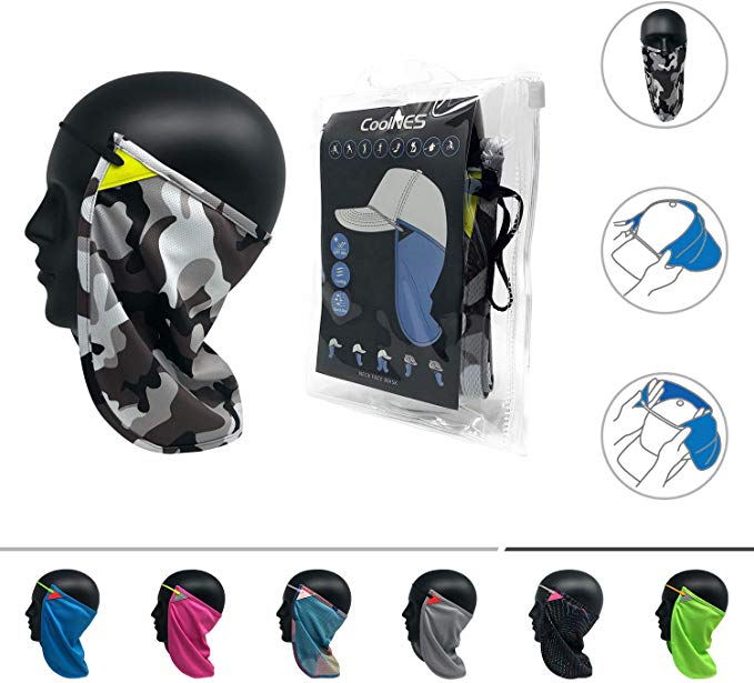 CoolNES Neck or Face Sun Mask | 1 Product 2 Uses | Removable Universal Fit Headband   Flap | Cap | Hat | Bike | Ski | Hard Hat Helmets UPF 50  Patented Multifunctional Headwear