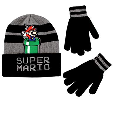 Nintendo Boys' Little Super Mario Hat and Gloves Cold Weather Set, Age 4-7