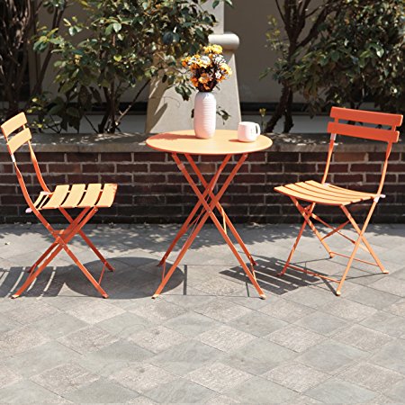 Grand Patio Premium Steel Patio Bistro Set, Folding Outdoor Patio Furniture Sets, 3 Piece Patio Set of Foldable Patio Table and Chairs, Orange