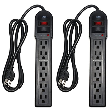 KMC 6-Outlet Surge Protector Power Strip 2-Pack, Overload Protection, 4-Foot Cord, 900 Joule