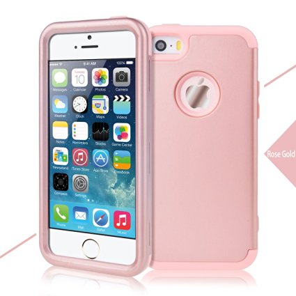 iPhone 5S Case, iPhone SE Case, WeLoveCase Defender Series Hybrid High Impact Heavy Duty Hard PC Outer Shell with Inner Soft Rubber 3 in 1 Full-body Armor Protective Case for iPhone 5/5S/SE Rose Gold
