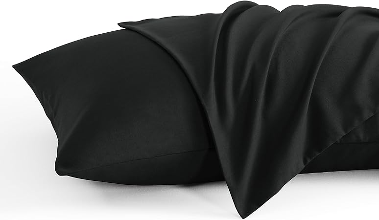 NTBAY Standard Pillow Cases Set of 2, 2 Pack Brushed Microfiber 20x26 Pillow Cases, Soft, Wrinkle, Fade, Stain Resistant Black Pillow Cases with Envelope Closure, 20x26 Inches, Black