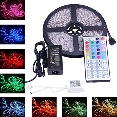 LED Strip Lights, AVAWAY® 12V/5A SMD5050 5m Strip Light Kit with 44Key Remote Control and Light Strip Power Supply Adapter, 300 LEDs Remember Seting RGB Strip Lights for Home Kitchen Decoration