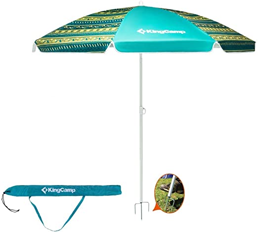 KingCamp Patio Beach Umbrella, 5.9 x 5.9 ft Outdoor Table Umbrella with Metal Sand Anchor, Adjustable Height, UPF50  Jacquard Sun Shelter for Summer Vacation, Camping, Picnic, Fishing