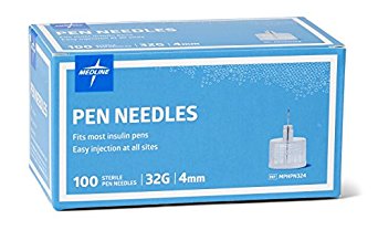 Medline MPHPN324Z Pen Needles, 32 Gauge, 4 mm (Pack of 100)