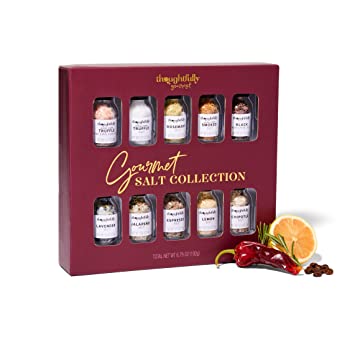 Thoughtfully Gourmet, Gourmet Cooking Salt Sampler Gift Set, Gourmet Seasoning Salts In Glass Bottles, Flavors Include Smoked, Lavender, Rosemary, Truffle, Lemon, Chipotle and More, Set of 10