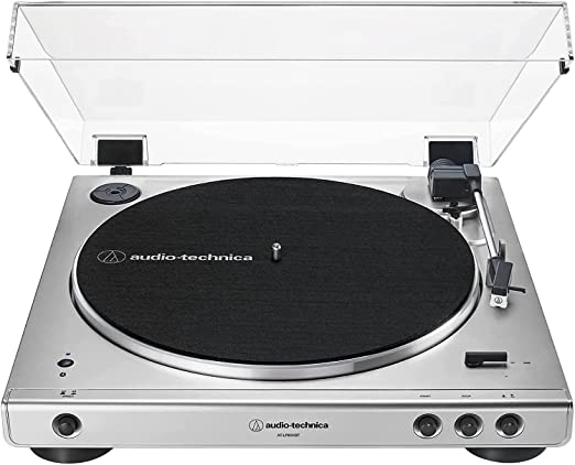 Audio-Technica AT-LP60XBT-SV Fully Automatic Bluetooth Belt-Drive Stereo Turntable, Silver, Hi-Fi, 2 Speed, Dust Cover, Anti-Resonance, Die-cast Aluminum Platter