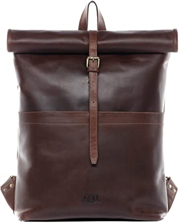 SID & VAIN Backpack Clay XXL daybag knapsack Real Leather 15.6" Laptop Rucksack Leather Bag Men´s Bag Brown