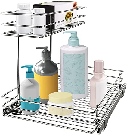 G-TING Pull Out Cabinet Organizer, Under Sink Slide Out Storage Shelf with 2 Tier Sliding Wire Drawer - 12.6W x 16.53D x 12.99H - Request at Least 13 Inch Cabinet Opening