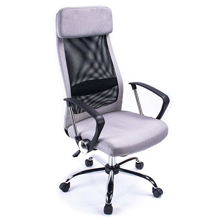 Aminiture High Curved Back Mesh Home Office Chair Executive Computer Height Adjustable Swivel Desk Chair (Grey, Fabric)