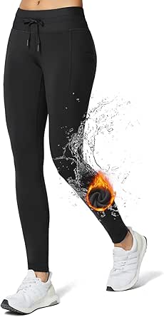 BALEAF Women's Fleece Lined High Waisted Leggings Water Resistant Thermal Warm Winter Tights Ski Hiking Pants with Pockets