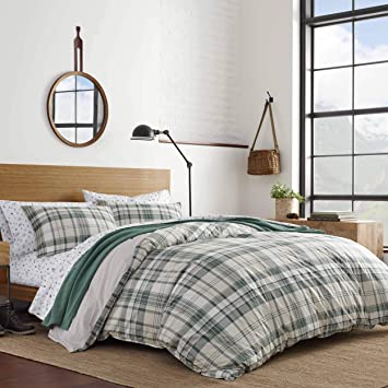 Eddie Bauer Home | Timbers Collection | 100% Cotton Soft & Cozy Premium Quality Plaid Comforter With Matching Shams, 3-Piece Bedding Set, King, Green