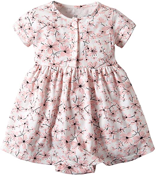 Newborn Baby Girls Romper Dress Infant Flower Prints Dresses Short Sleeve Onesies Baby Girl Jumpsuit