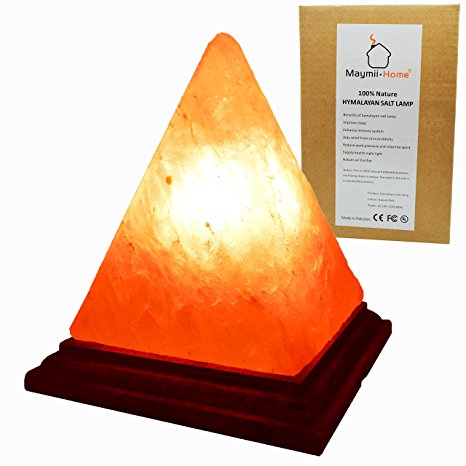 Maymii.Home Large 7.9‘’ 4.5-7 lbs Pyramid Natural Himalayan Rock Salt Lamp with 6" Wood Base, Dimmer Control, Electric Wire & Bulb