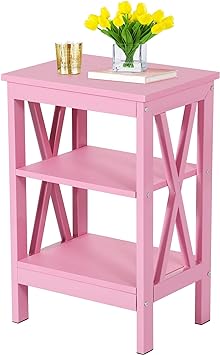 VECELO End Side Table with Storage Shelf Nightstands for Living Room,Bedroom Furniture,Shelves, 1 Pack, Pink