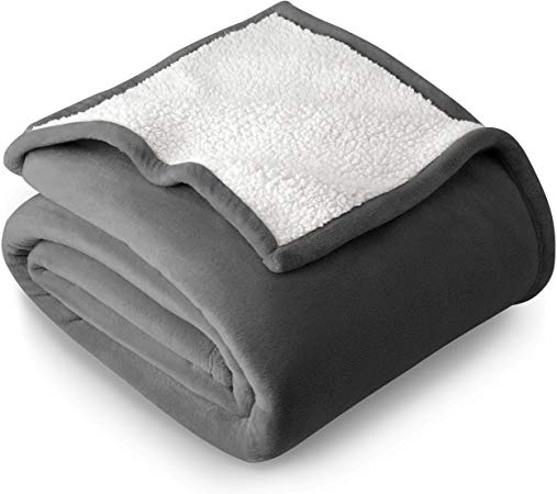 Bare Home Sherpa Fleece Blanket - Throw/Travel - Fluffy & Soft Plush Bed Blanket - Hypoallergenic - Reversible - Lightweight (Throw/Travel, Grey)
