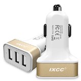 iXCC 3 Port USB 72 Amp 36 Watt SMART Universal High Capacity High Power Small Size FAST Car charger with Exclusive ChargeWise tm Technology for Apple iPhone 6s 6s plus 6 6 plus 5s 5c 5 iPad Air 2 iPad Air iPad mini 3 iPad mini 2 iPad mini Samsung Galaxy S6  S6 Edge  S5  S4 Note Edge  Note 4 Note 3 Note 2 the new HTC One M8 M9 Google Nexus and More Gold