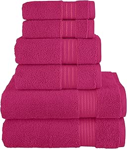 Elegant Comfort Premium Cotton 6-Piece Towel Set, includes 2 Washcloths, 2 Hand Towels and 2 Bath Towels, 100% Turkish Cotton - Highly Absorbent and Super Soft Towels for Bathroom, Hot Pink