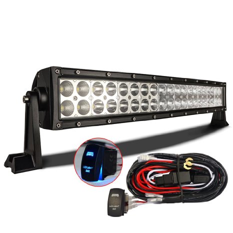 MICTUNING 22 120W- 3B139C -Curved Cree LED Light Bar Combo Off Road Lamp w 12FT Rocker Switch Wiring Kit
