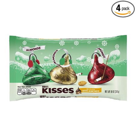 KISSES Holiday Milk Chocolate with Almonds, 10 Ounce (Pack of 4)