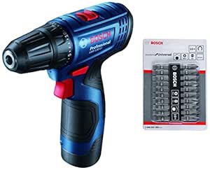 Bosch Single Battery Cordless Drill Driver with Standard Universal Screwdriver Bits (12V, 65 mm) 10 in 1 Pack Slotted and PH2