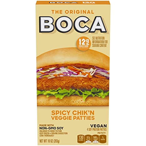 Boca, Meatless Soy Protein Chik 'n Patties, Spicy, 4 Count, 10 oz (Frozen)