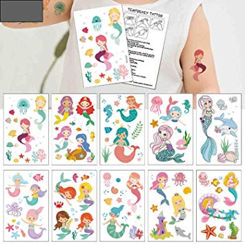 Mermaid Temporary Tattoos(80 designs) - COKOHAPPY Fake Mermaid Assorted Temporary Tattoos For Kids Children Girls Birthday Party Favors Supplies Party Accessories