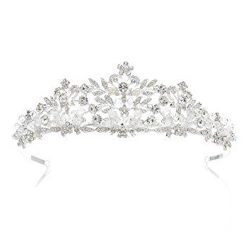 SWEETV Fairytale Rhinestone Princess Crown Wedding Tiara Party Hats Pageant Hair Jewelry, Silver Clear