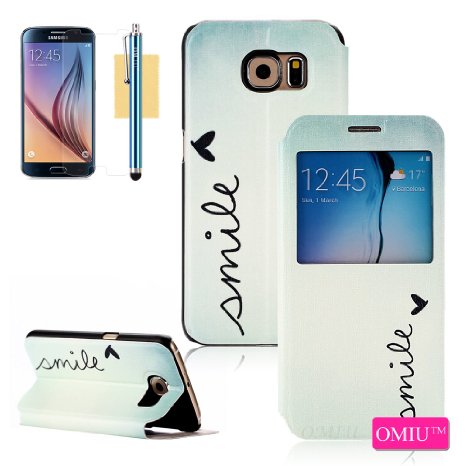 S6 Case Galaxy S6 Flip Case OMIUTM Window View Design Bran-new Slim Premium PU Leather Stand Case Cover Fit For Samsung Galaxy S6 Sent Stylus Screen Protector and Cleaning Cloth-Series-R4