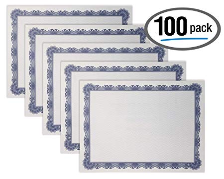 100 Sheet Certificate Paper, Blue Border, Letter Size Blank Paper, by Better Office Products, Specialty Award, Diploma Certificate Paper, Laser and Inkjet Printer Friendly, 8.5 x 11 Inches, 100 Count