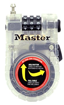 Master Lock 4605D Retractable Cable Lock, 3-Feet,1 piece only (colors may vary)