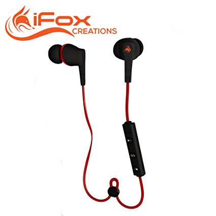 iFox iFE1 Bluetooth Sports Earphones with Built-in Mic for iPhone, iPad, iPod, Android Smartphones, Tablets, Computers, MP3 Players - Sweatproof Wireless Comfort Fit Design with Volume Control