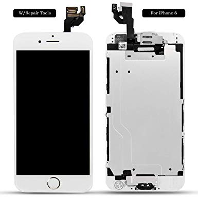iPhone 6 Screen Replacement 4.7'' White, LCD Display & Touch Screen Digitizer Replacement Full Assmbly with Front Camera, Sensor Flex, Earpiece Speaker, Screen Protector Free Repair Tools