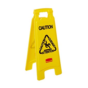 Rubbermaid Commercial 2-Sided Caution Safety Floor Sign, Multilingual (FG611200YEL)