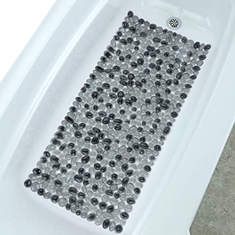 SlipX Solutions Extra Long Deep Foot Massager Bath Tub & Shower Mat 96.5x43 cm | Non-Slip, 188 Suction Cups | Feels Great on Tired Feet, Looks Like River Rock | Machine Washable, Aqua Pebbles