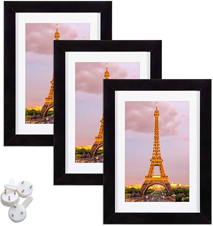 upsimples 5x7 Picture Frame Set of 3,Made of High Definition Glass for 4x6 with Mat or 5x7 Without Mat,Wall Mounting Photo Frame Black