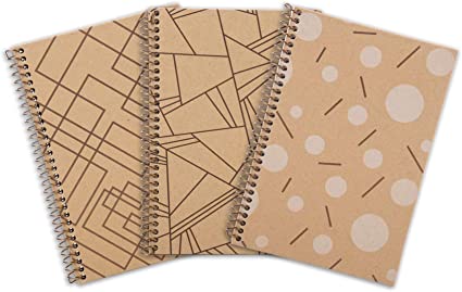 Mintra Office Spiral Sustainable Eco-friendly Notebooks -100% Recycled Notebooks, 80 Sheets, Bagasse College Ruled Paper, (Design Brown Cover, Junior 6.5in x 9.5in) 3 Pack