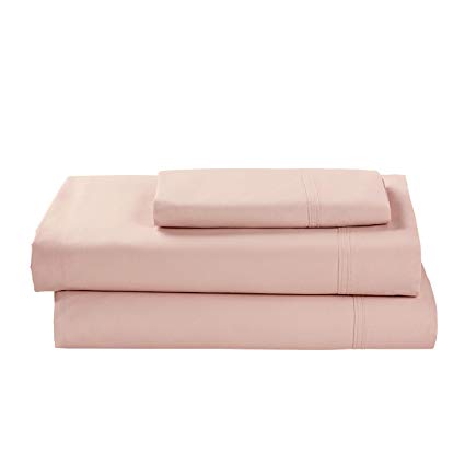 Rivet Percale 100% Organic Cotton Bed Sheet Set, Easy Care, Twin, Peach Pink