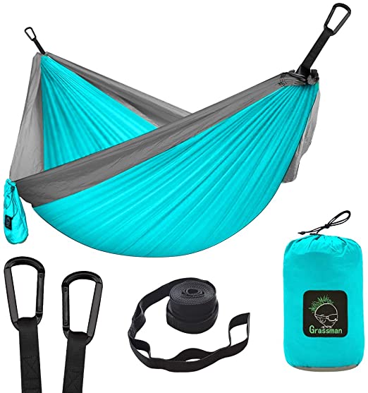 Grassman Camping Hammock Double & Single Portable Hammock with Tree Straps, Lightweight Nylon Parachute Hammocks Camping Accessories Gear for Indoor Outdoor Backpacking, Travel, Hiking, Beach