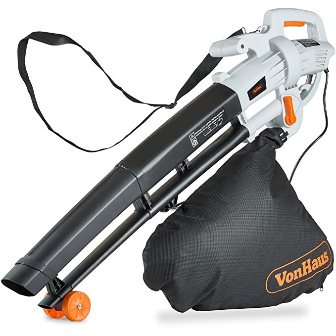 VonHaus 3 in 1 Leaf Blower - 3000W Garden Vacuum & Mulcher - 35 Litre Collection Bag, 10:1 Shredding Ratio, Automatic Mulching Compacts Leaves in Bag with 10m Cable