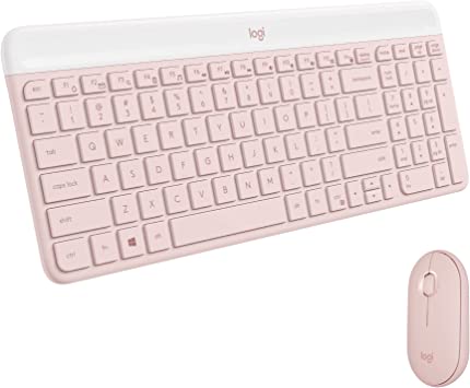 Logitech MK470 Slim Wireless Keyboard and Mouse Combo - Modern Compact Layout, Ultra Quiet, 2.4 GHz USB Receiver, Plug n' Play Connectivity, Compatible with Windows - Rose