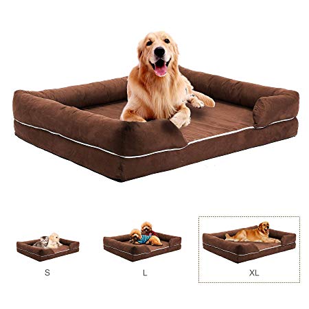 CO-Z Pet Dog Bed Comfortable Orthopedic Qulited Sofa-Style Couch Bed Memory Foam Mattress Good for Pets Dog Cat or Puppy with Removable Washable Cover - Available in 3 Sizes